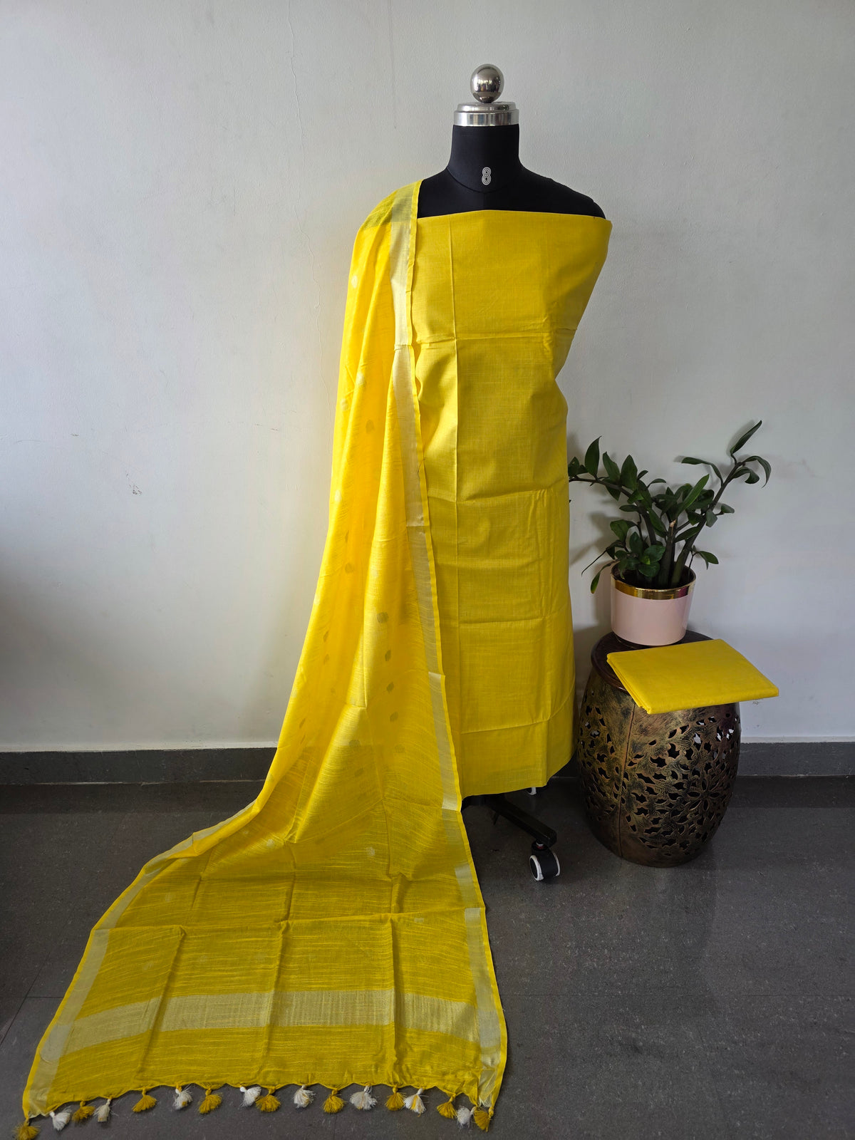 Bhagalpuri katan set with cotton linen duppatta-BA628