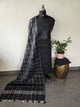 Bhagalpuri katan set with cotton linen duppatta(black)-BA626