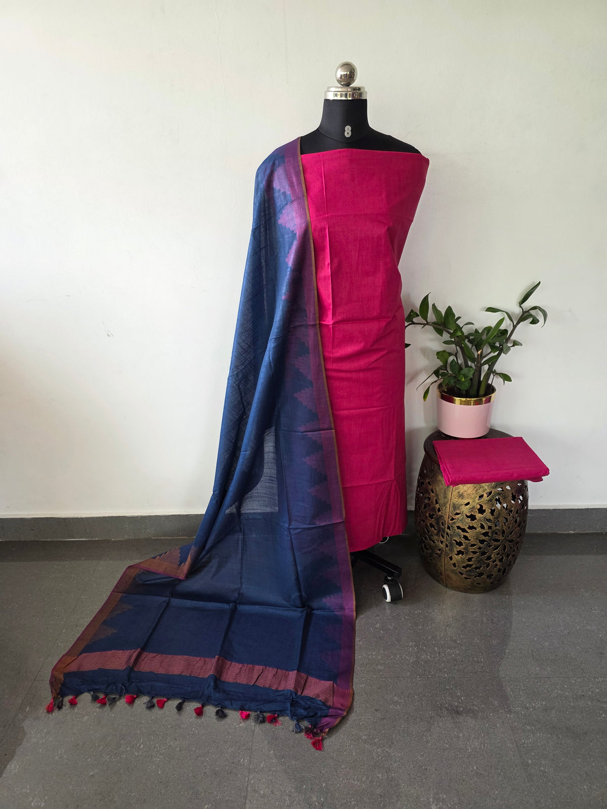 Bhagalpuri katan set with cotton linen duppatta-BA619