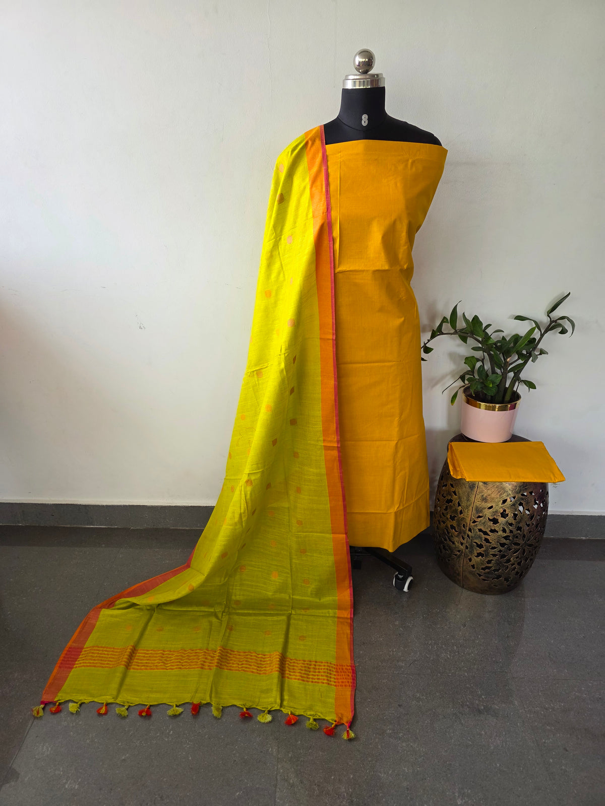 Bhagalpuri katan set with cotton linen duppatta-BA618