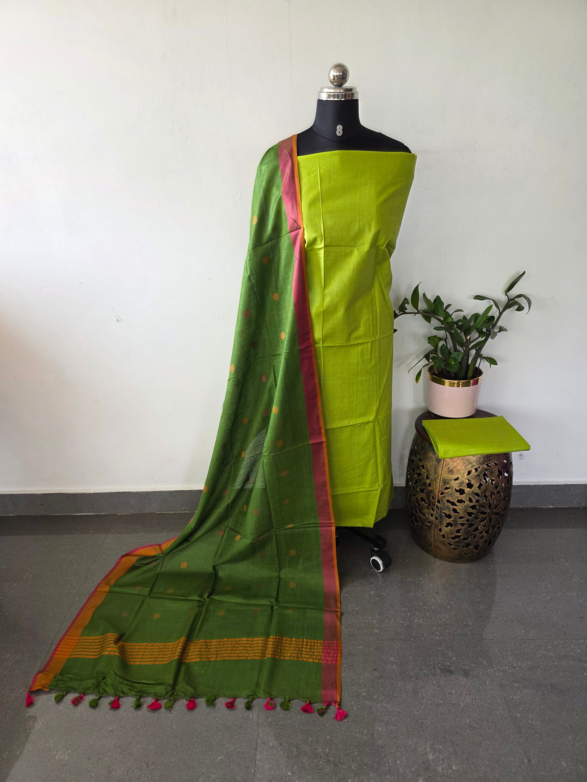Bhagalpuri katan set with cotton linen duppatta-BA620