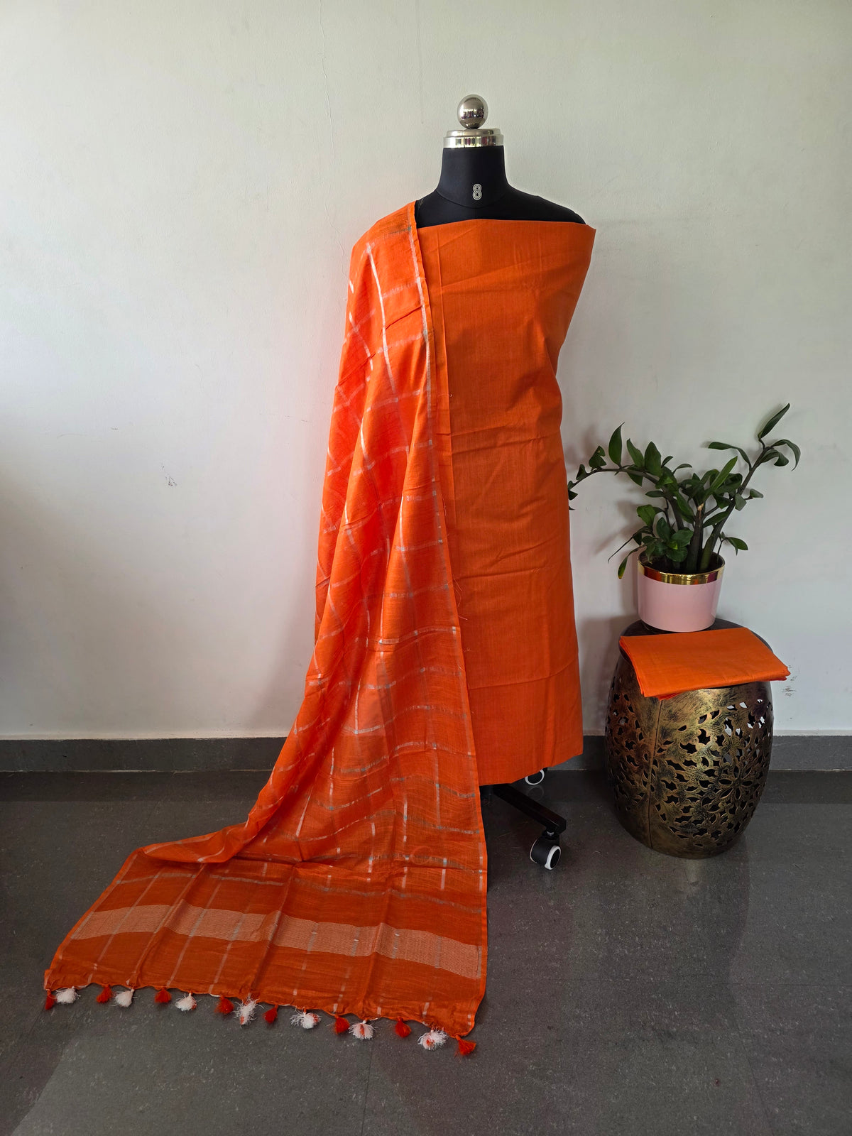 Bhagalpuri katan set with cotton linen duppatta- BA613