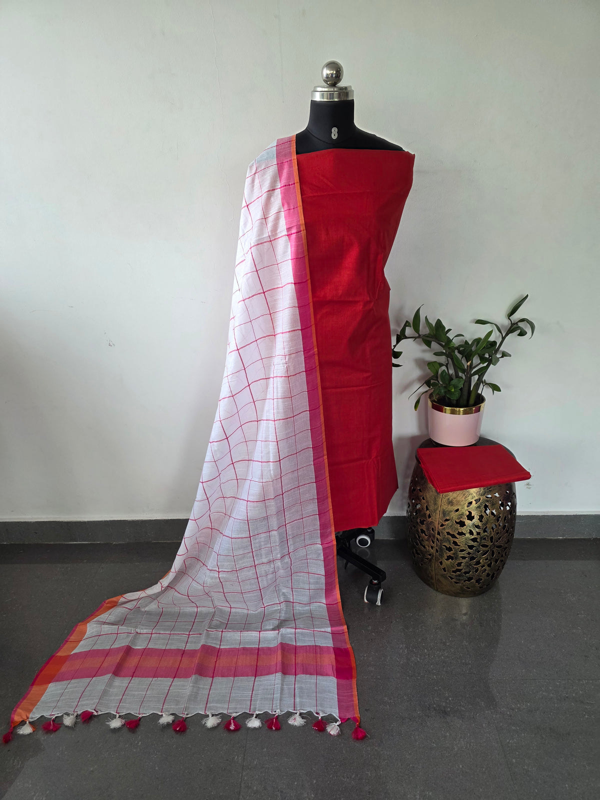 Bhagalpuri katan set with cotton linen duppatta- BA604