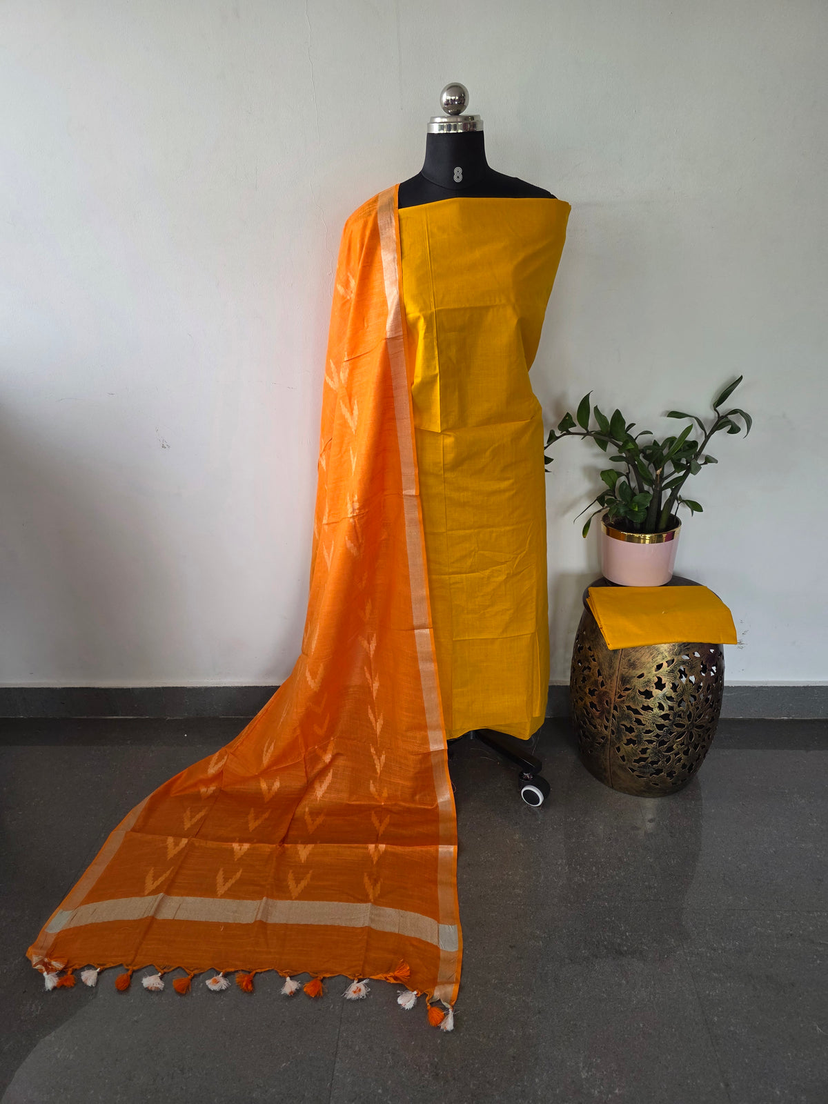 Bhagalpuri katan set with cotton linen duppatta- BA611