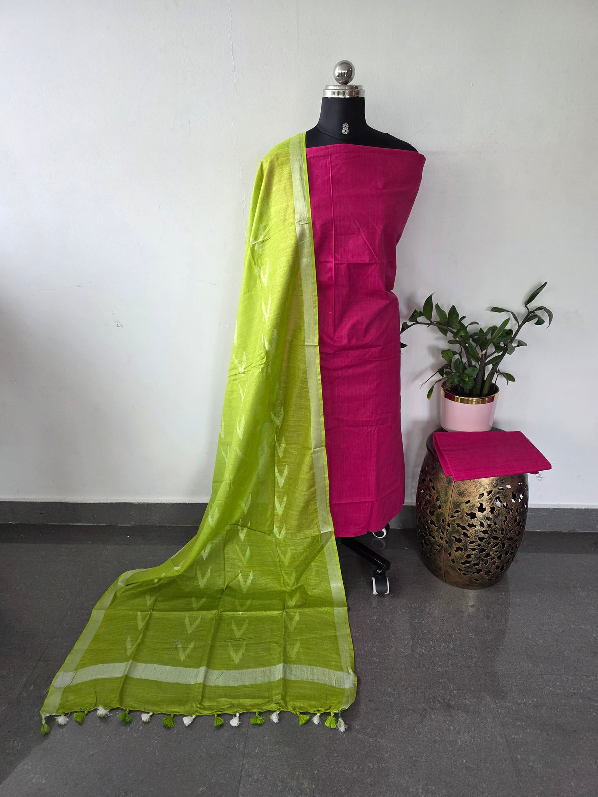 Bhagalpuri katan set with cotton linen duppatta- BA603
