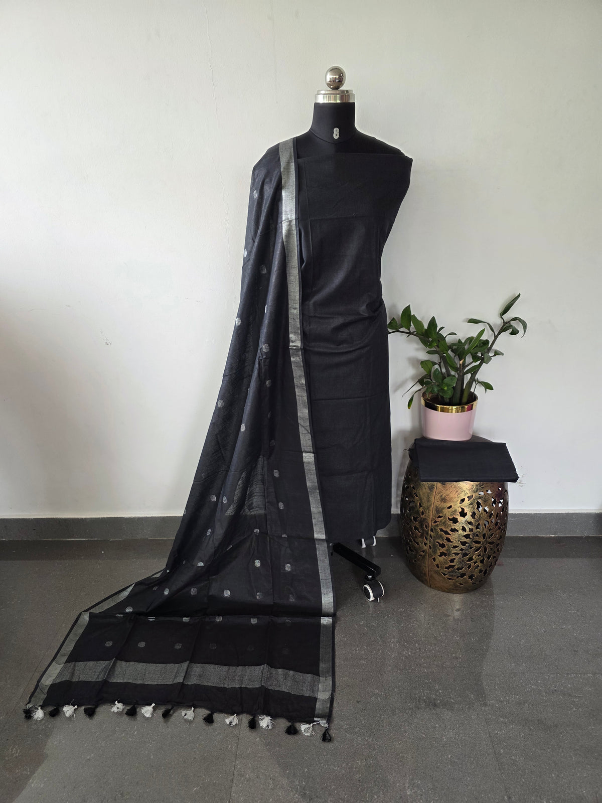 Bhagalpuri katan set with cotton linen duppatta- BA608