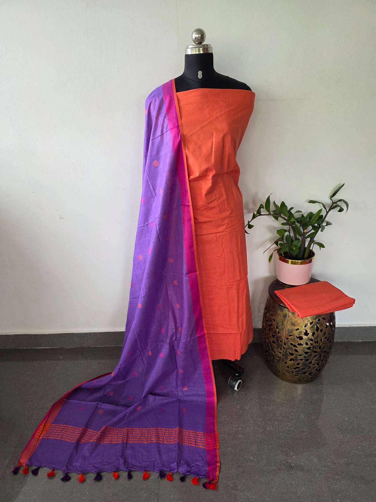 Bhagalpuri katan set with cotton linen duppatta- BA601