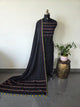 Checked kantha embroidery mul cotton set(black) -HZ412