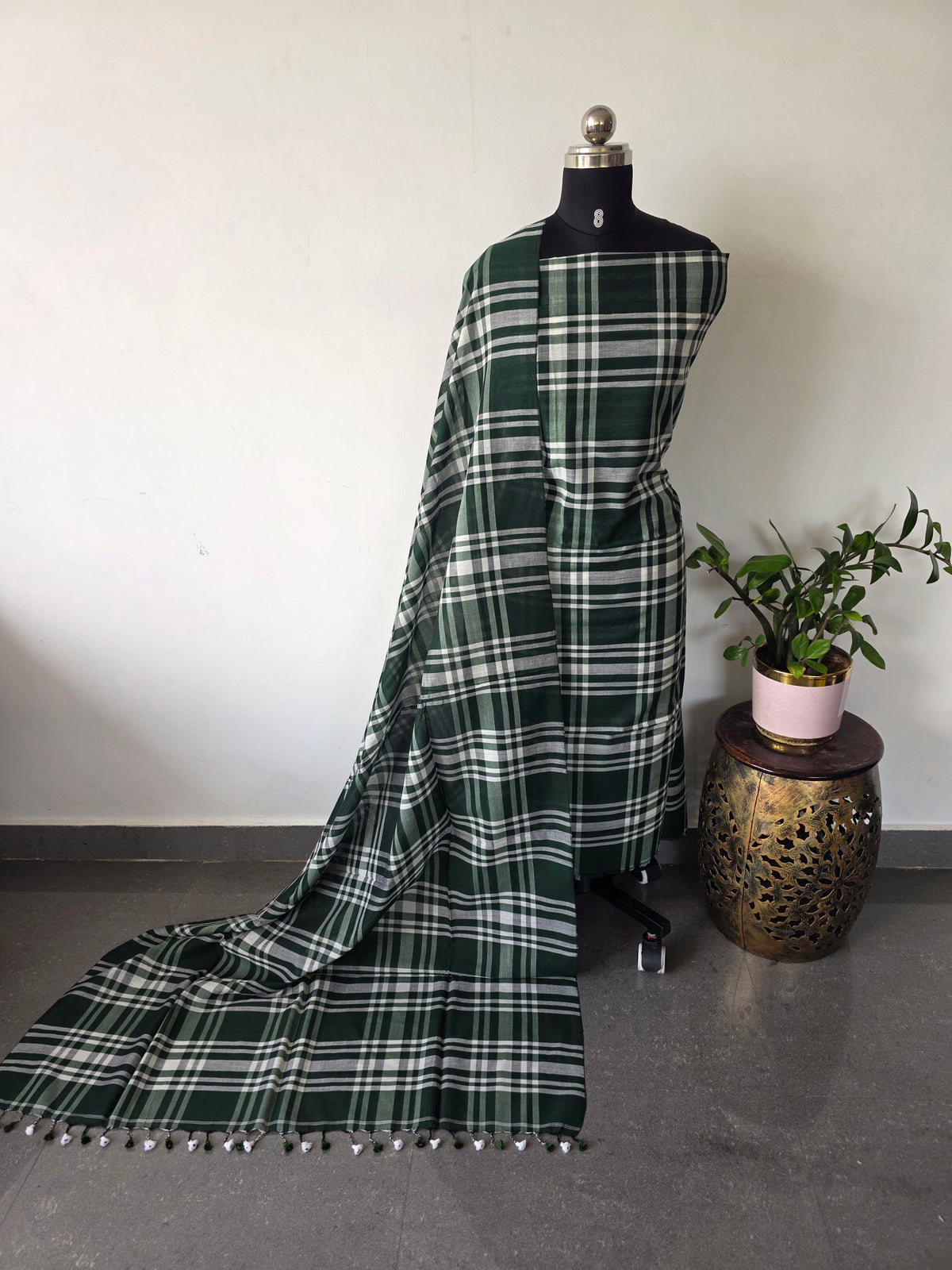 Checked Mul cotton set (Green)-HZ433