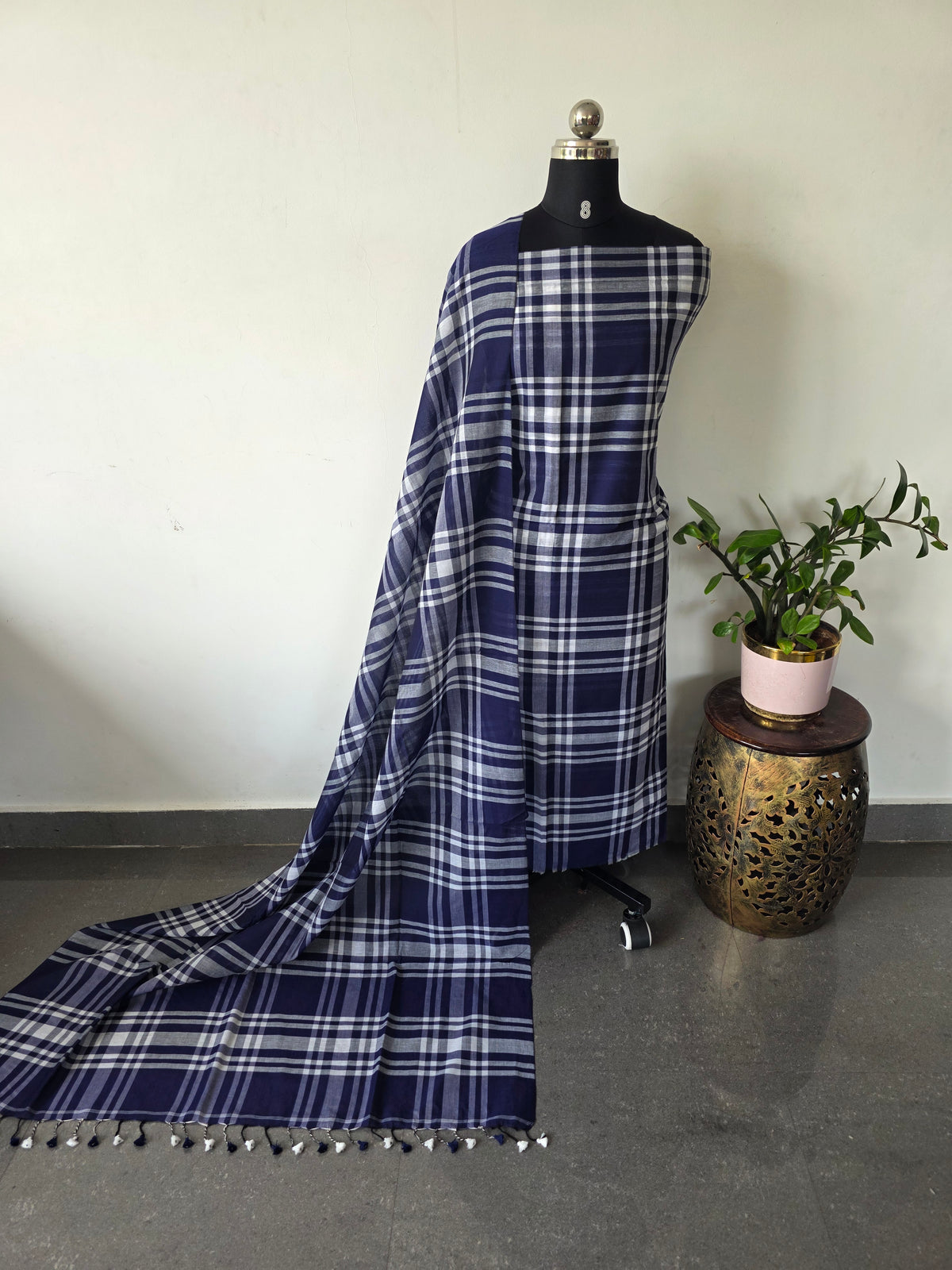 Checked Mul cotton set (Blue)-HZ434