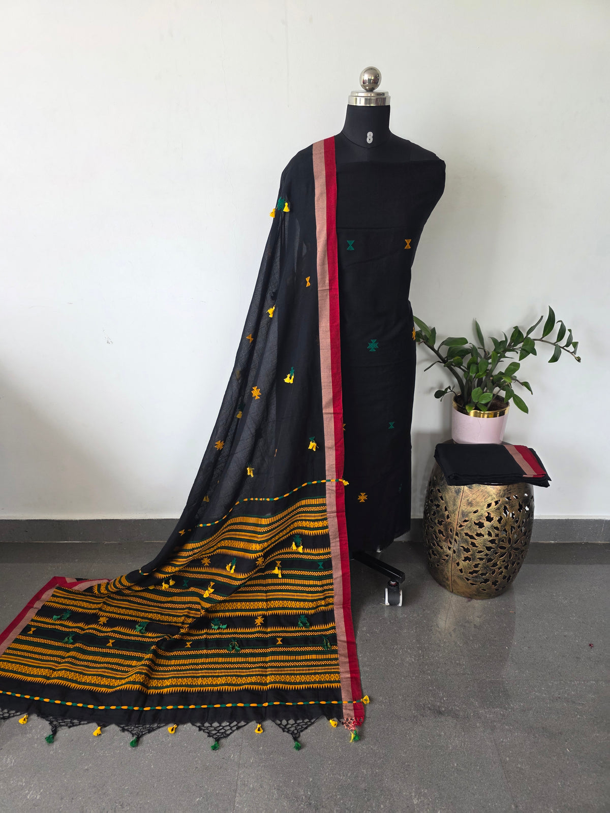 West bengal handwoven bhujodi salwar(3 pcs)(Black)-HZ443