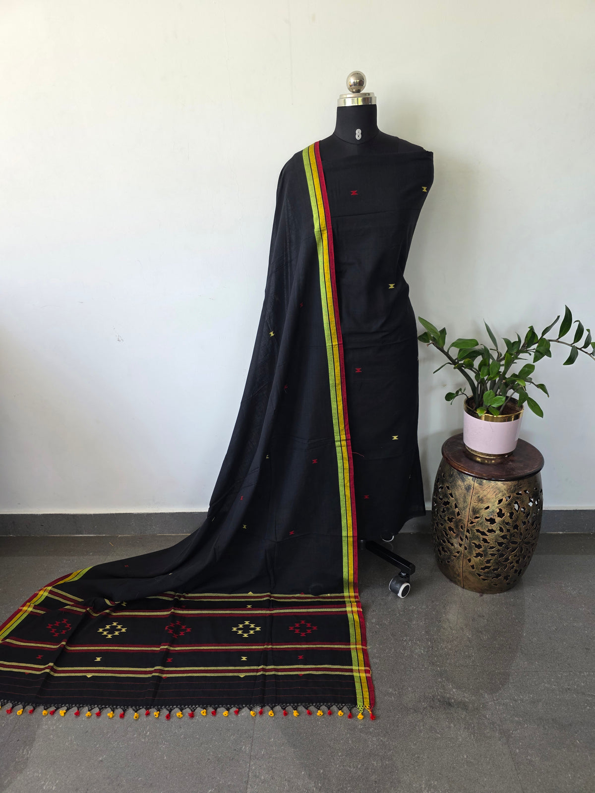 West bengal handwoven bhujodi salwar(black)-HZ417