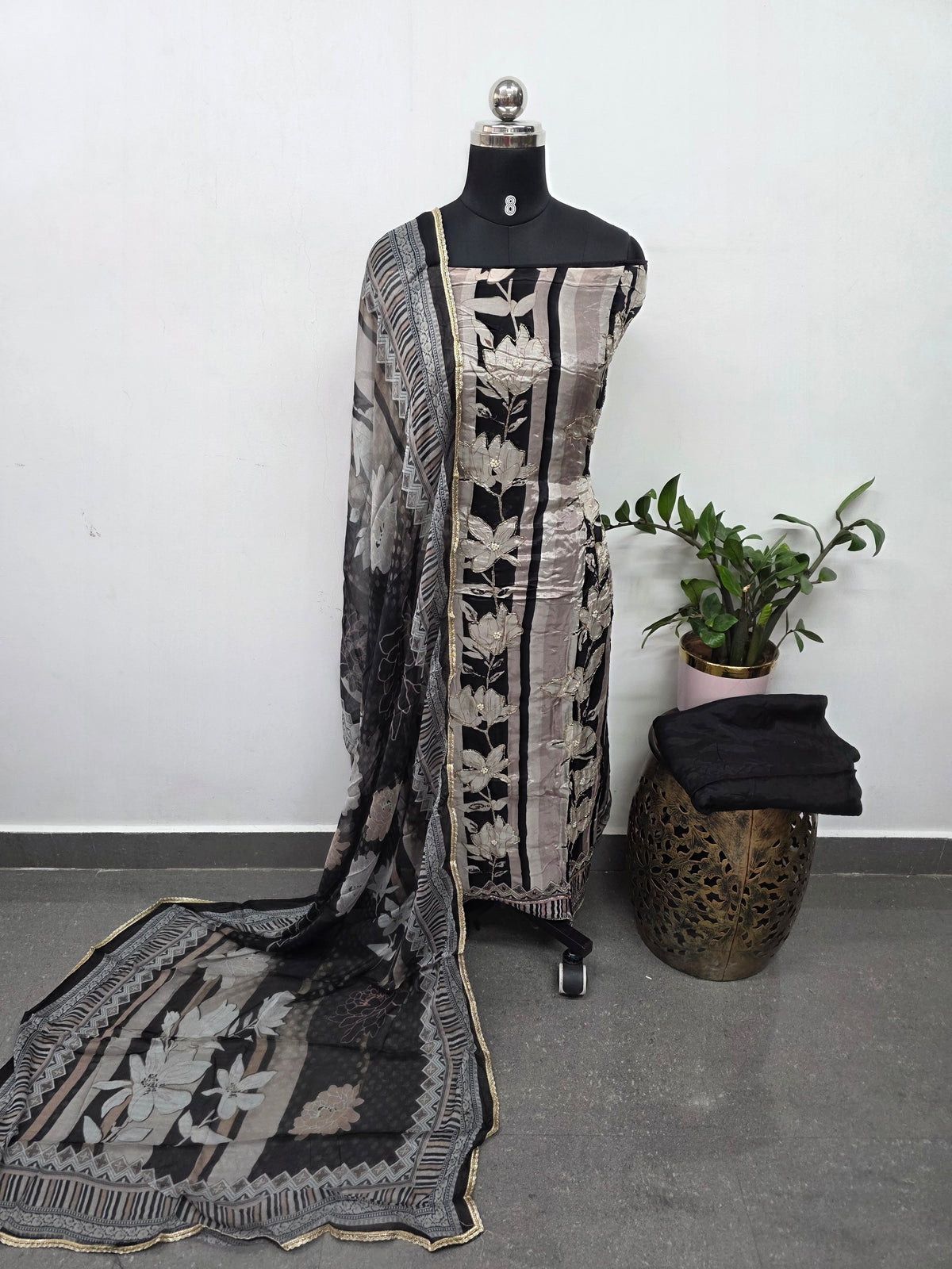 Pure natural digital crepe  handwork silk set-(black)-FC100