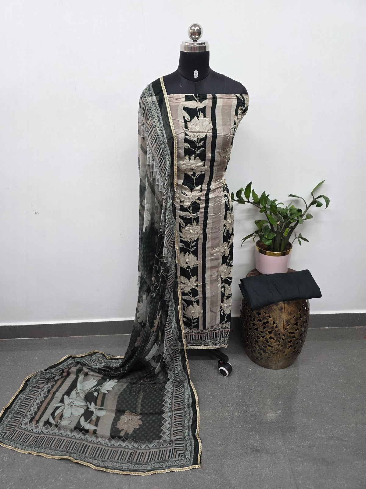 Pure natural digital crepe  handwork silk set(green)-FC102