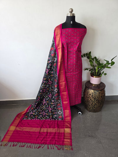 Handloom Sico ikkat top with Pure ikkat silk duppatta- JM134
