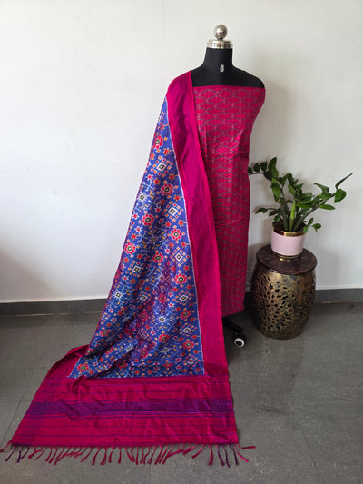 Handloom Sico ikkat top with Pure ikkat silk duppatta- JM140