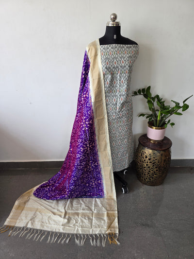 Handloom Sico ikkat top with Pure ikkat silk duppatta- JM135