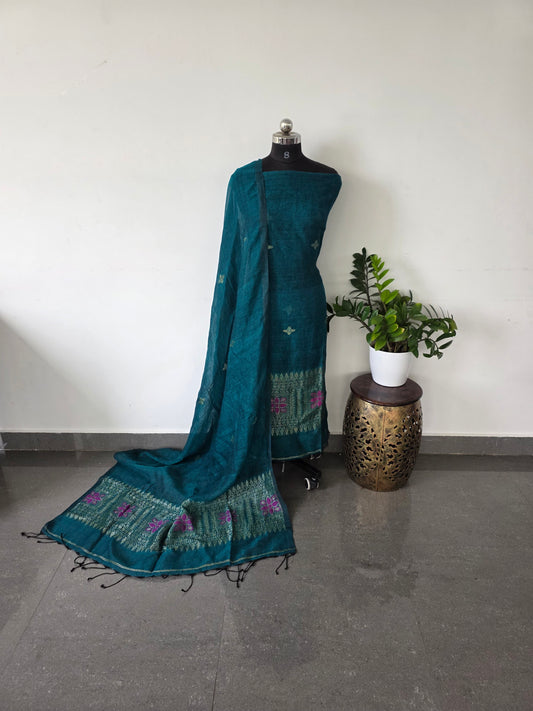 premium handloom pure linen jamdhani  set - PJ5