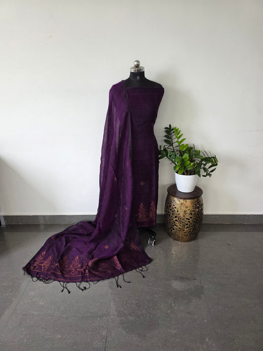 premium handloom pure linen jamdhani set - PJ6
