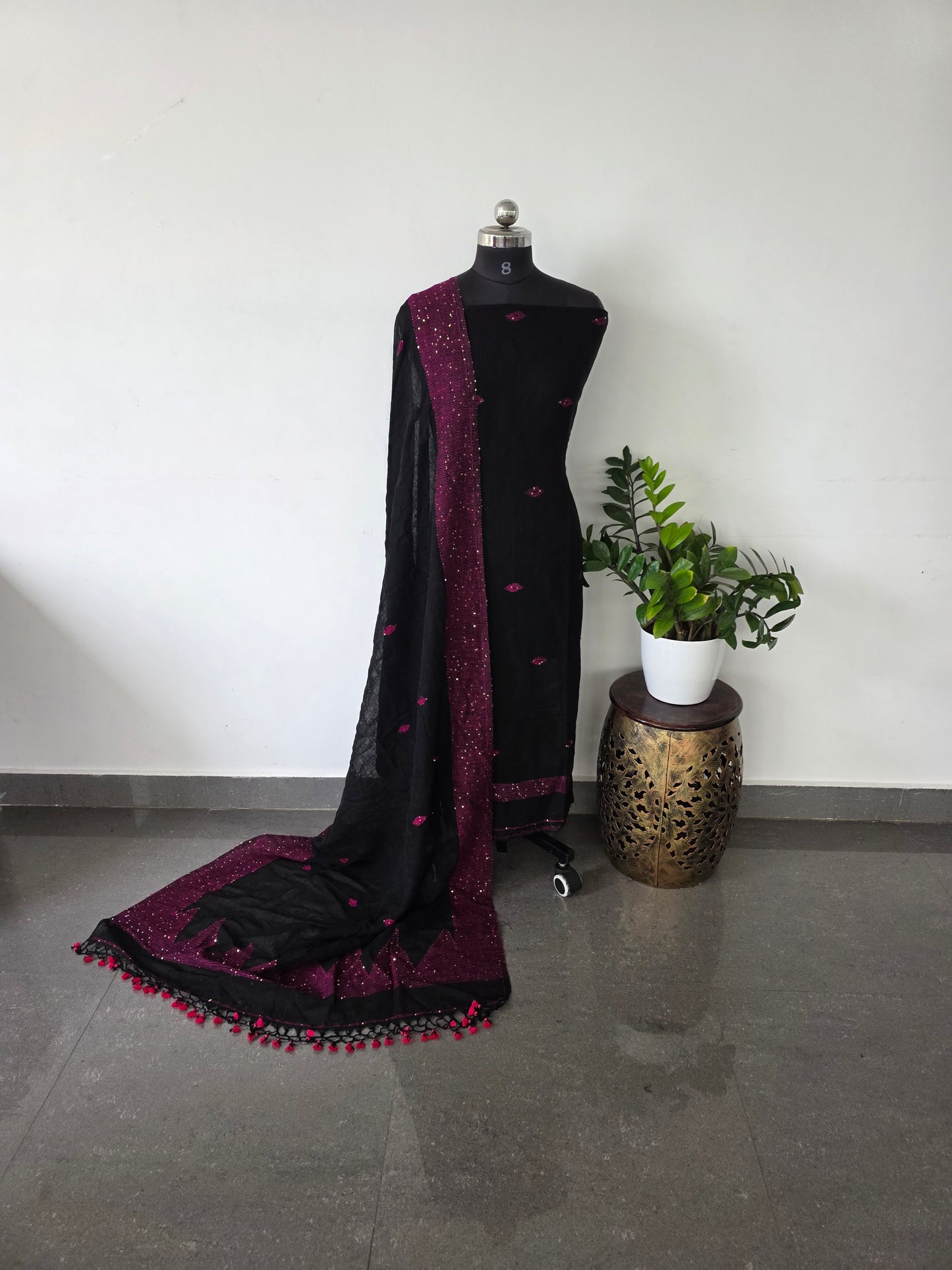 premium handloom pure linen jamdhani set - PJ7