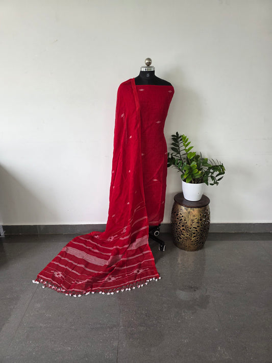 premium handloom pure linen jamdhani set - PJ8