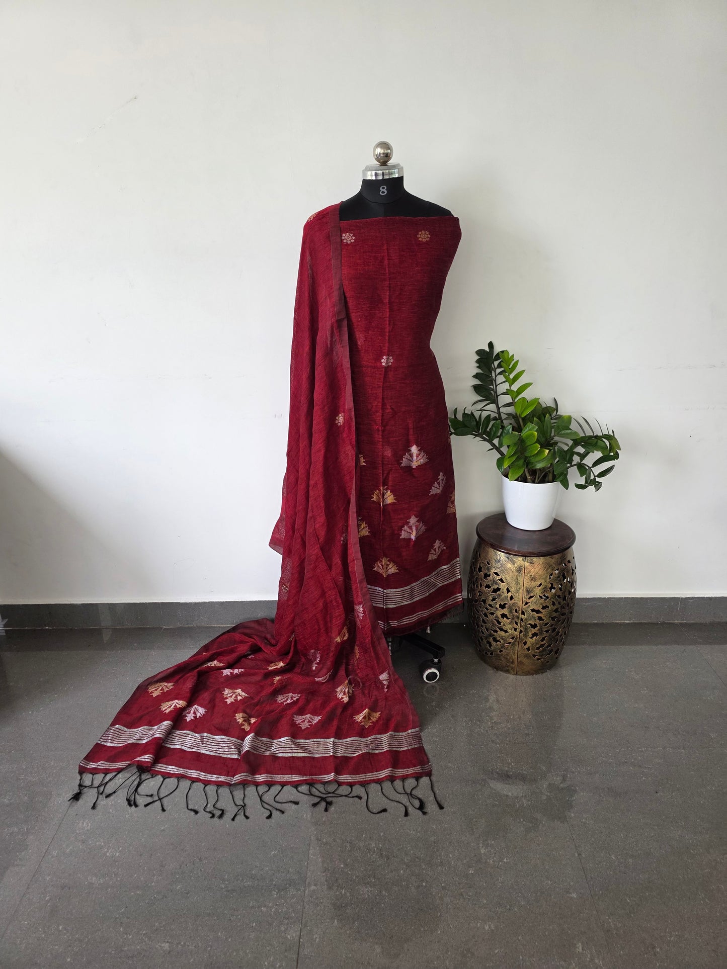 premium handloom pure linen jamdhani set - PJ9