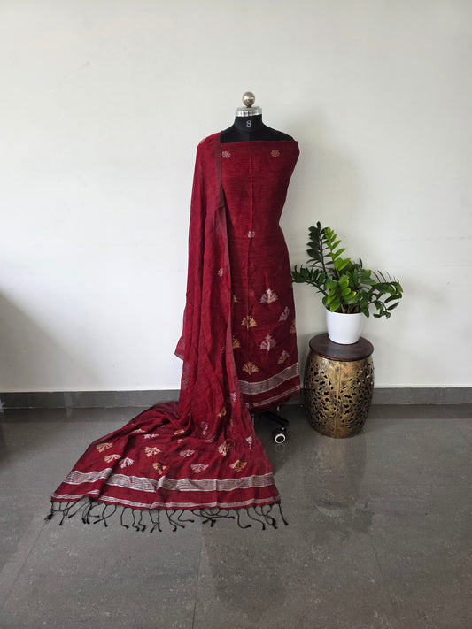 premium handloom pure linen jamdhani set - PJ9
