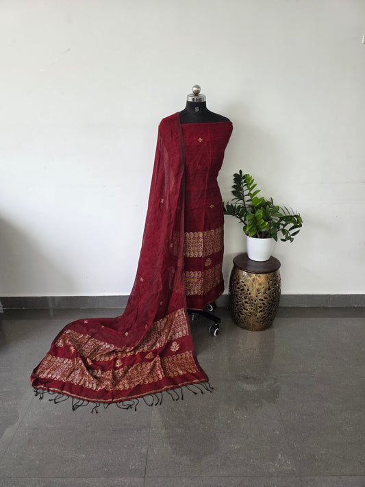 premium handloom pure linen jamdhani set - PJ10
