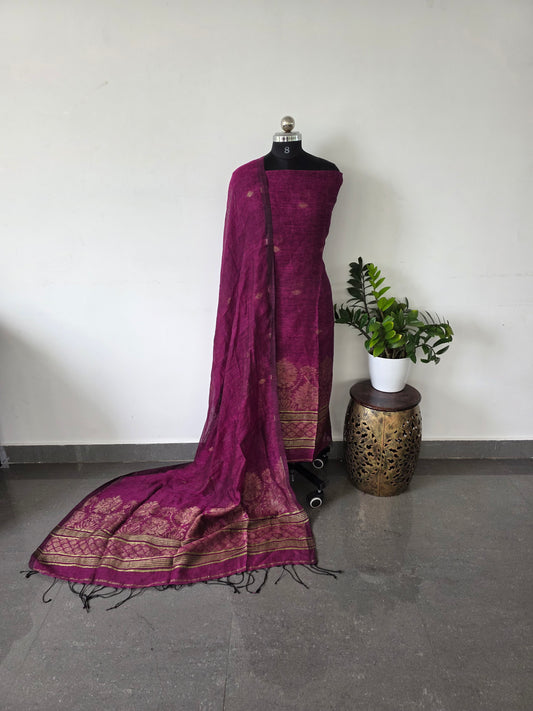 premium handloom pure linen jamdhani set- PJ11