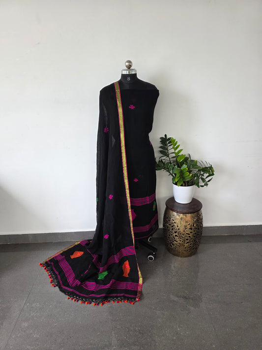 premium handloom pure linen jamdhani set - PJ14