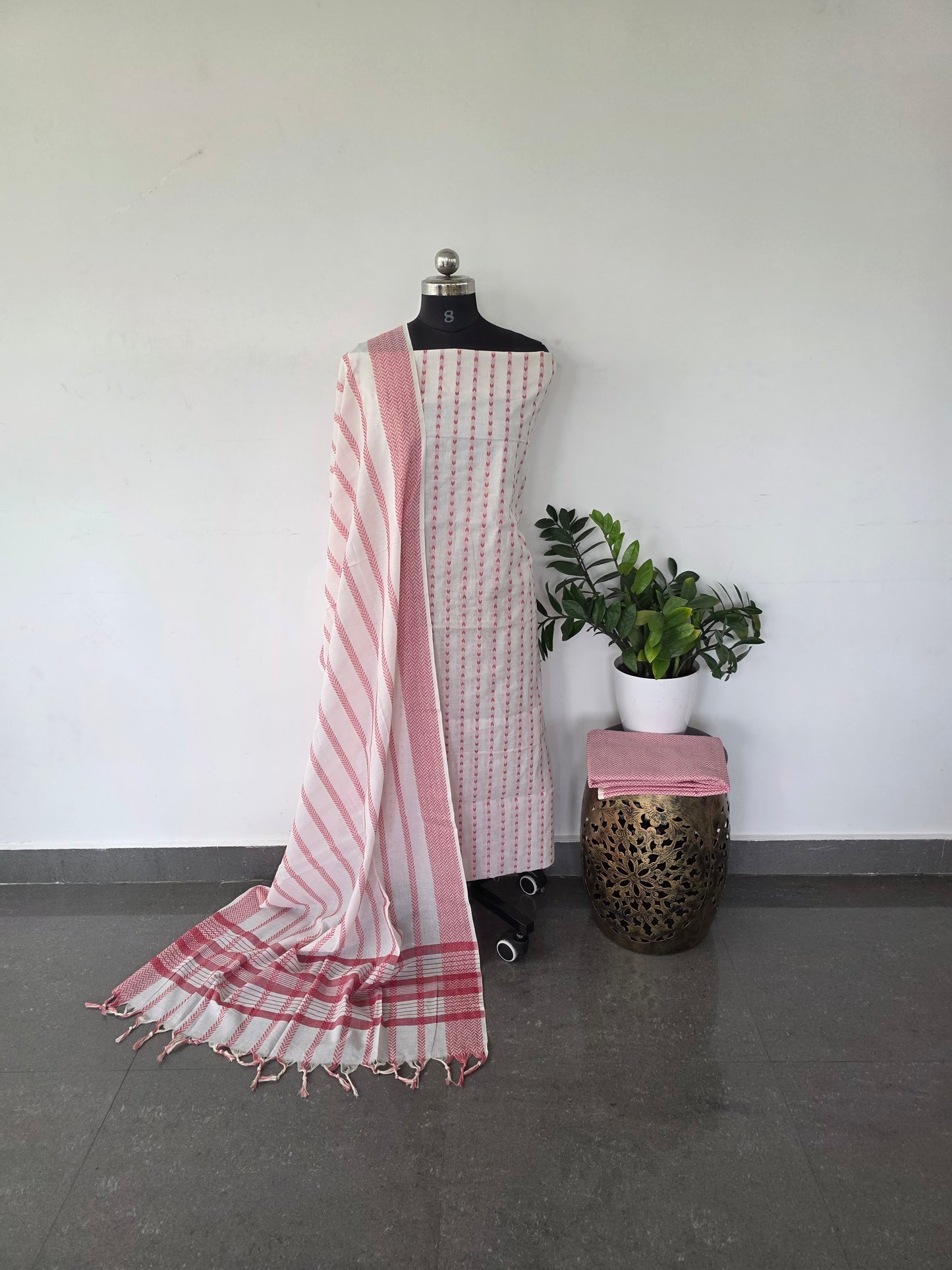 Pure cotton set with jacquard weave - pink