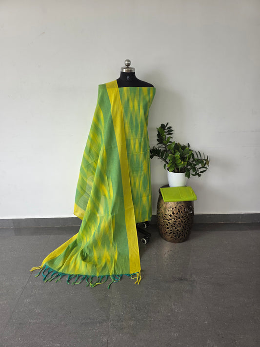Pure handloom ikkat cotton set - green