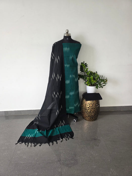 Pure handloom ikkat cotton set - black duppatta