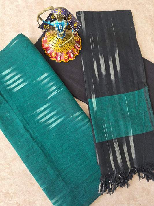 Pure handloom ikkat cotton set - black duppatta