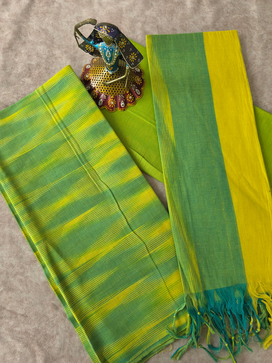 Pure handloom ikkat cotton set - green