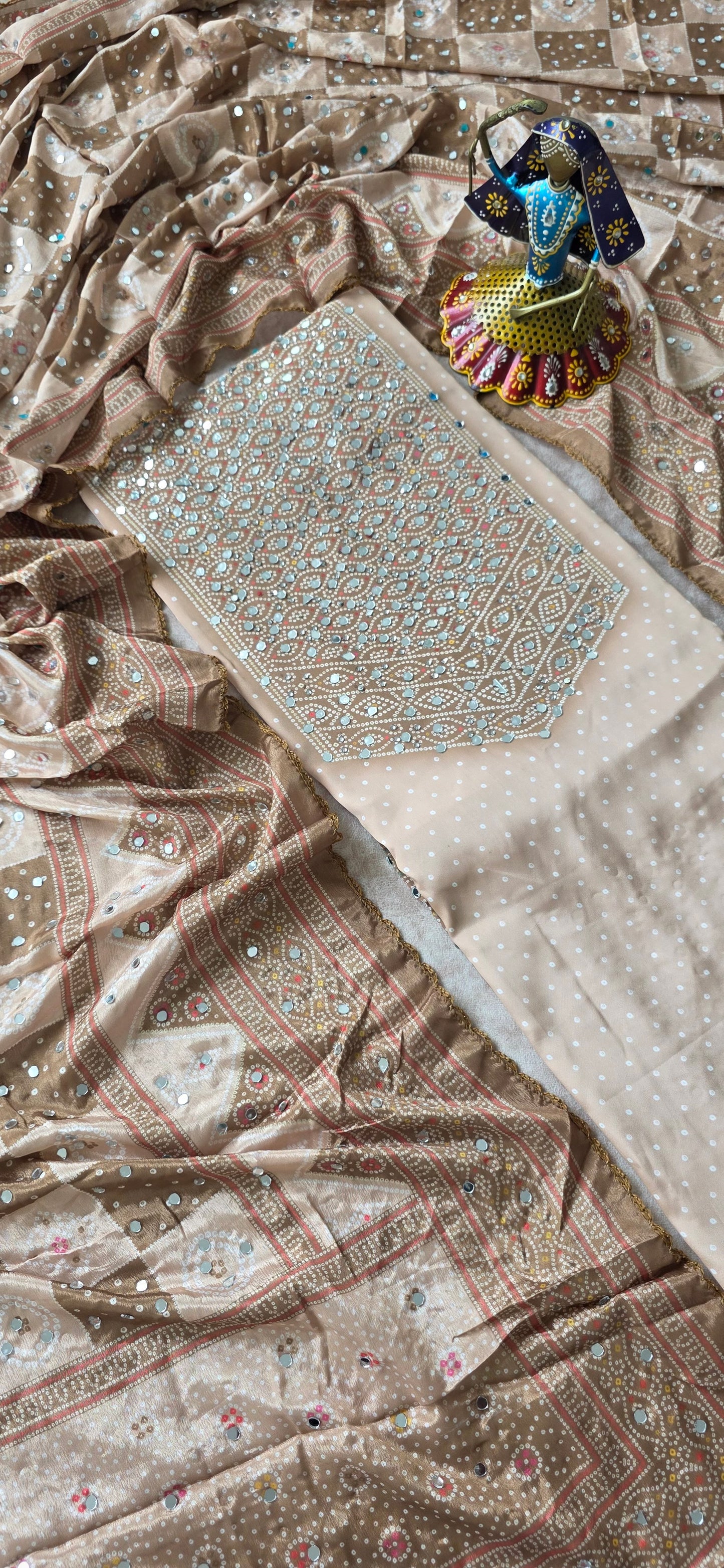 Party wear bandhani muslin silk top with mirror work - Mirror4