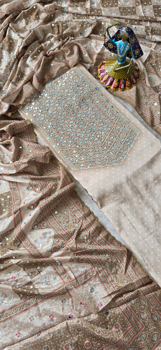 Party wear bandhani muslin silk top with mirror work - Mirror4