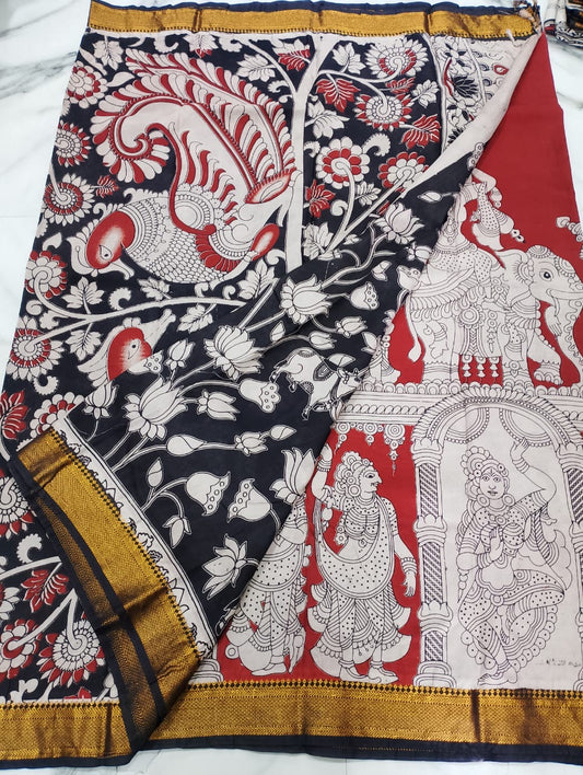 pure chennuri kalamkari silk saree with nizam border - CSS6