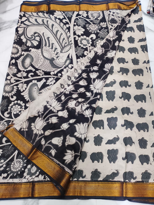 pure chennuri kalamkari silk saree with nizam border - CSS5
