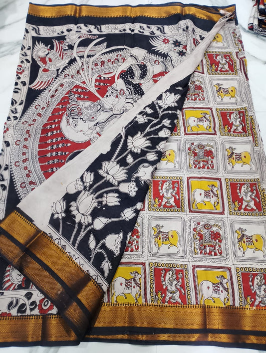 pure chennuri kalamkari silk saree with nizam border -CSS4