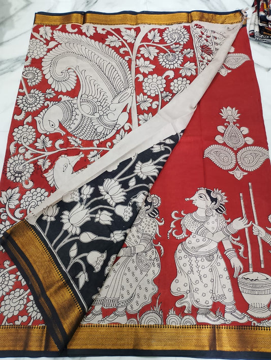 pure chennuri kalamkari silk saree with nizam border - CSS3