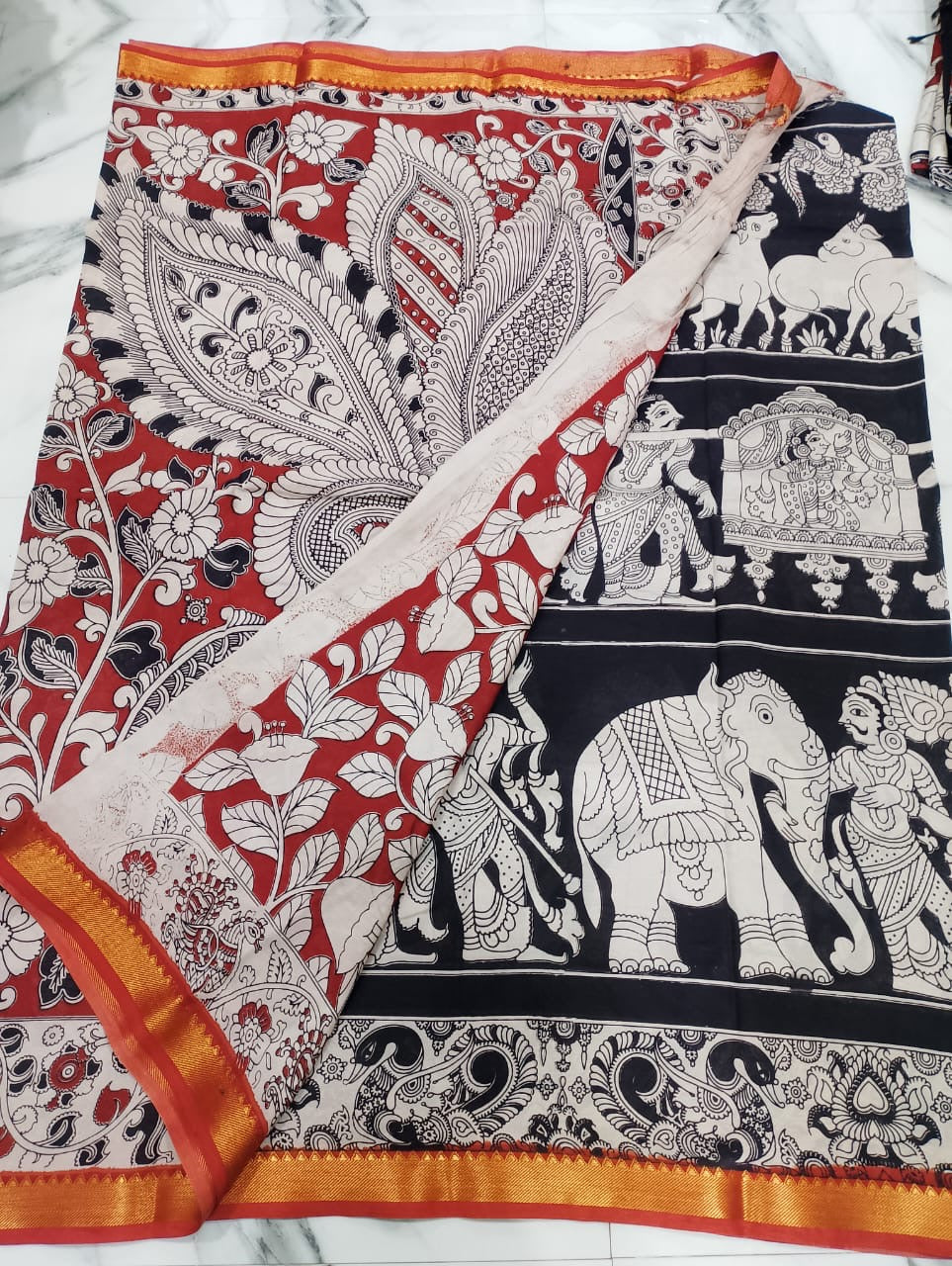 pure chennuri kalamkari silk saree with nizam border - CSS2