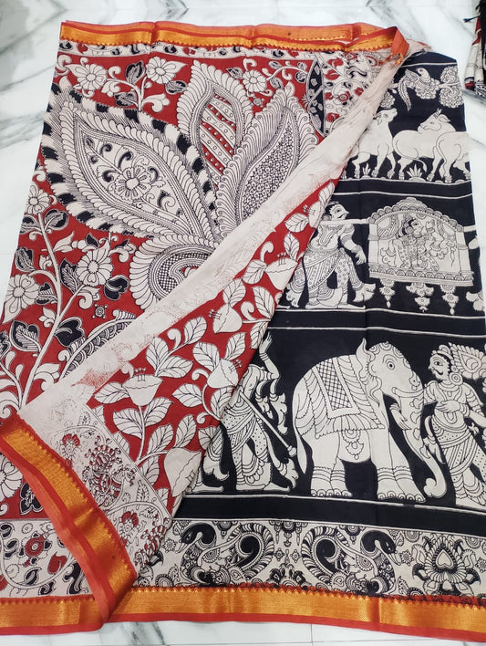 pure chennuri kalamkari silk saree with nizam border - CSS2
