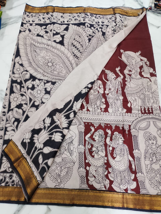 pure chennuri kalamkari silk saree with nizam border - CSS1