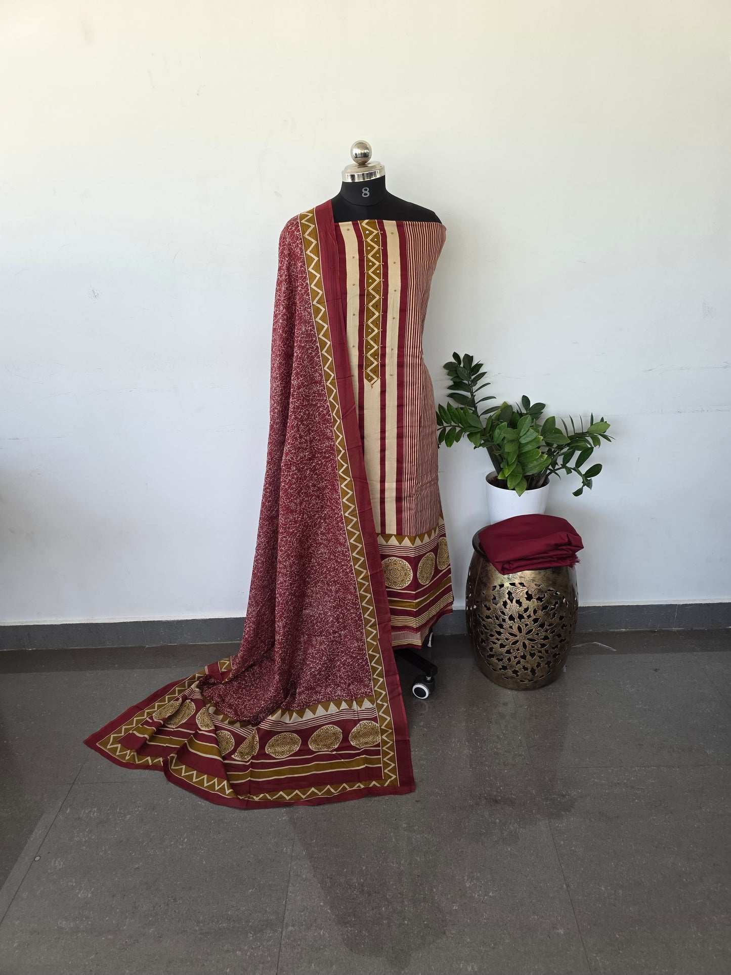 Premium ajrakh satin cotton salwar set - red