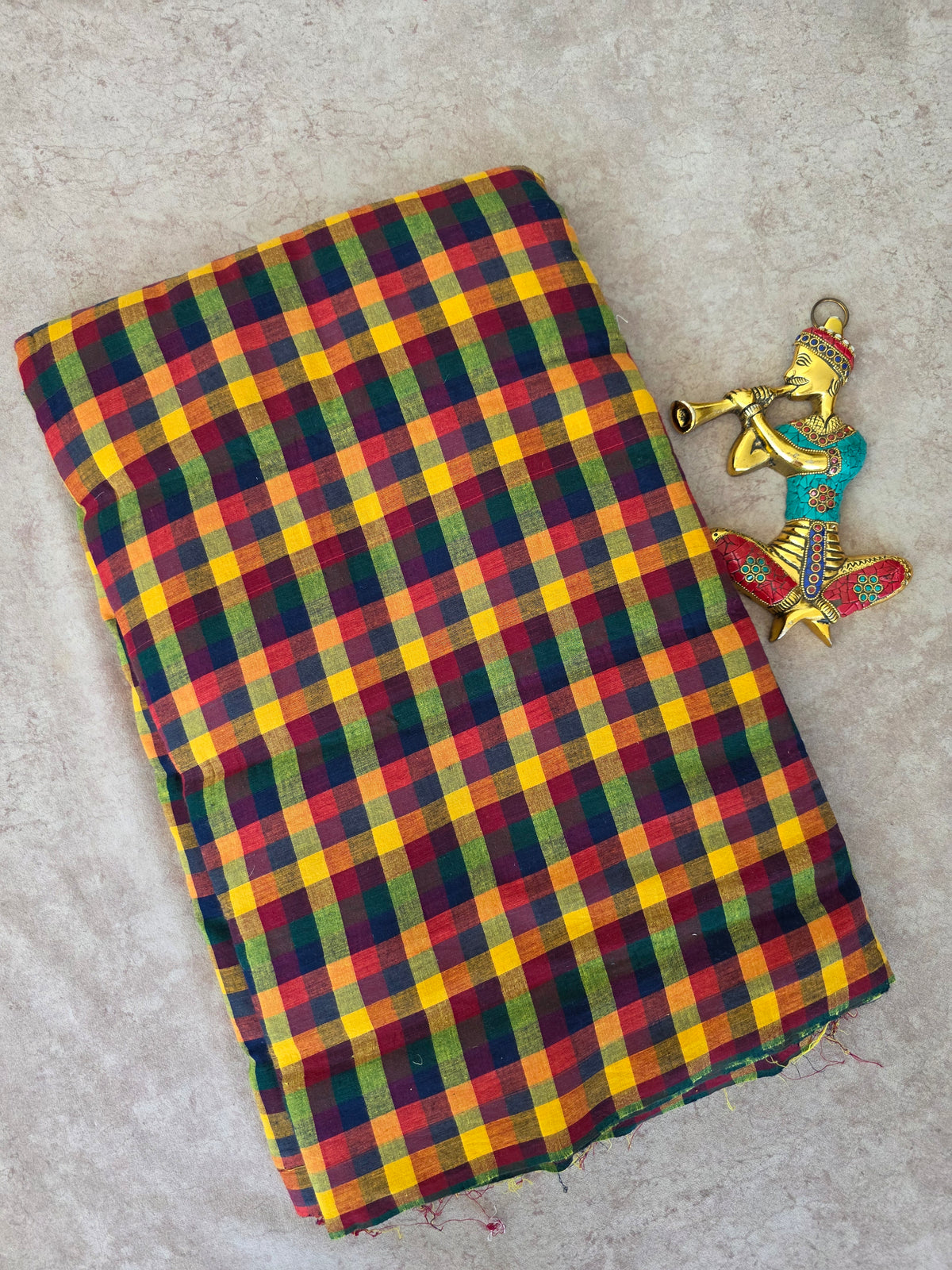 Madras kattam prewashed textured running material (0.5 inch* 0.5 inch)-MD211