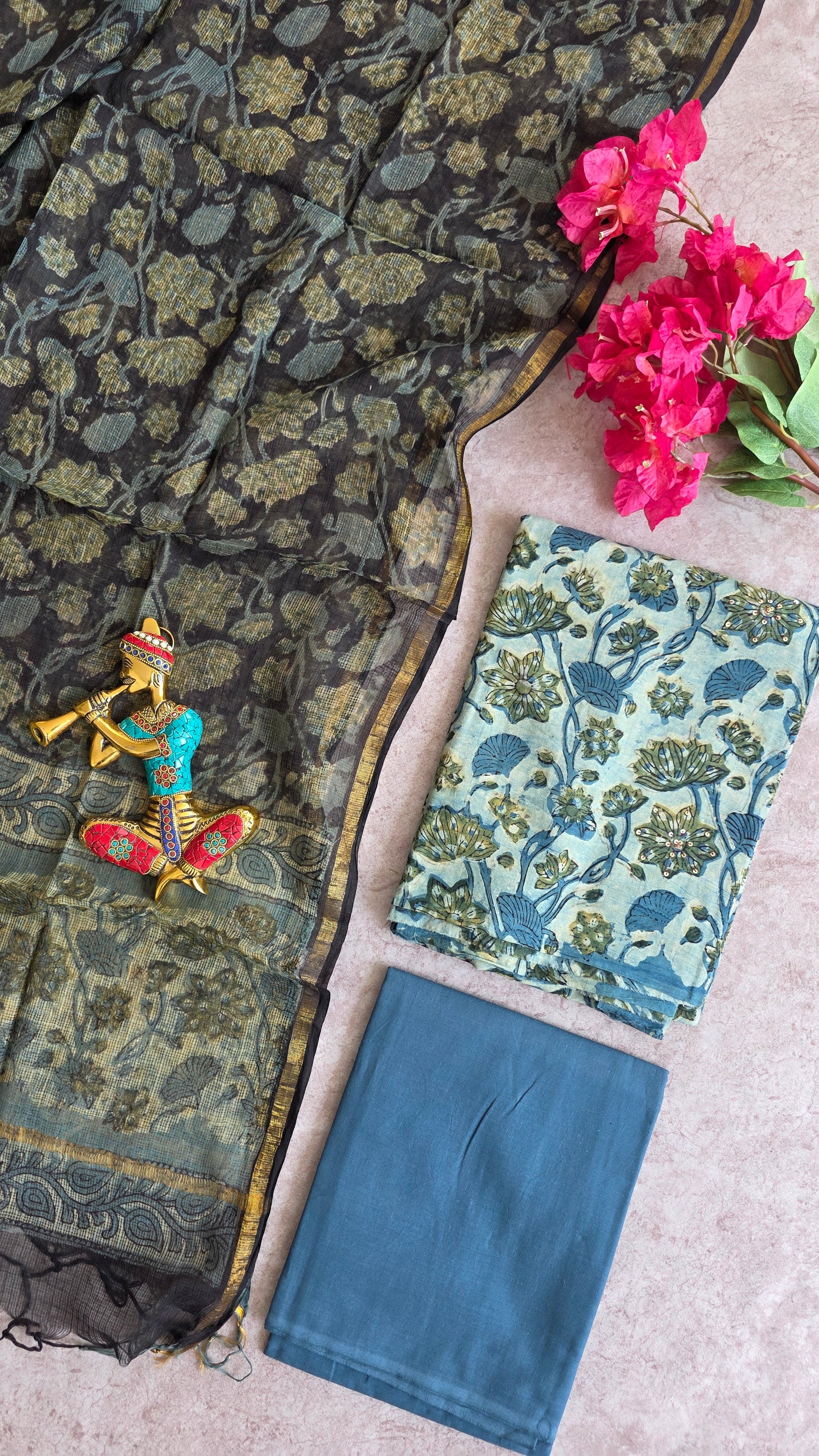 Vanaspati Handblock embroidery Jaipuri pure cotton with Kota shawl - JX28