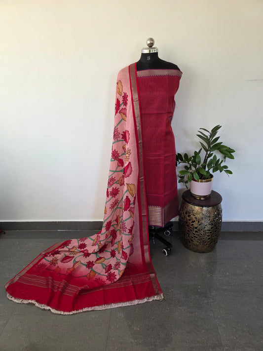 Handloom mangalagiri silk top with pure mangalagiri digital silk shawl - ML10