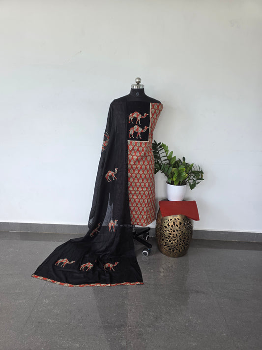 Premium Jaipuri cotton top with appliqué work - red