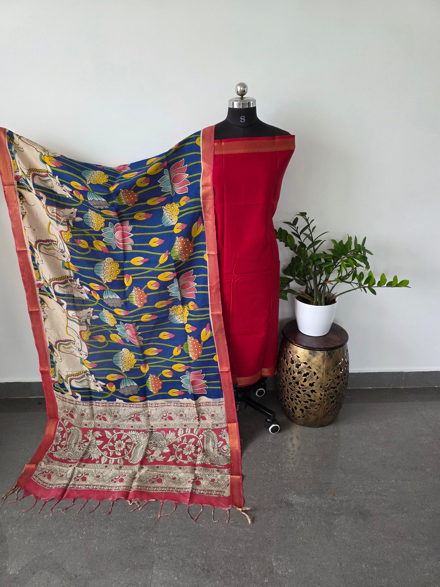 Pure chennuri silk top pure kalamkari silk shawl with nizam border - ZE7